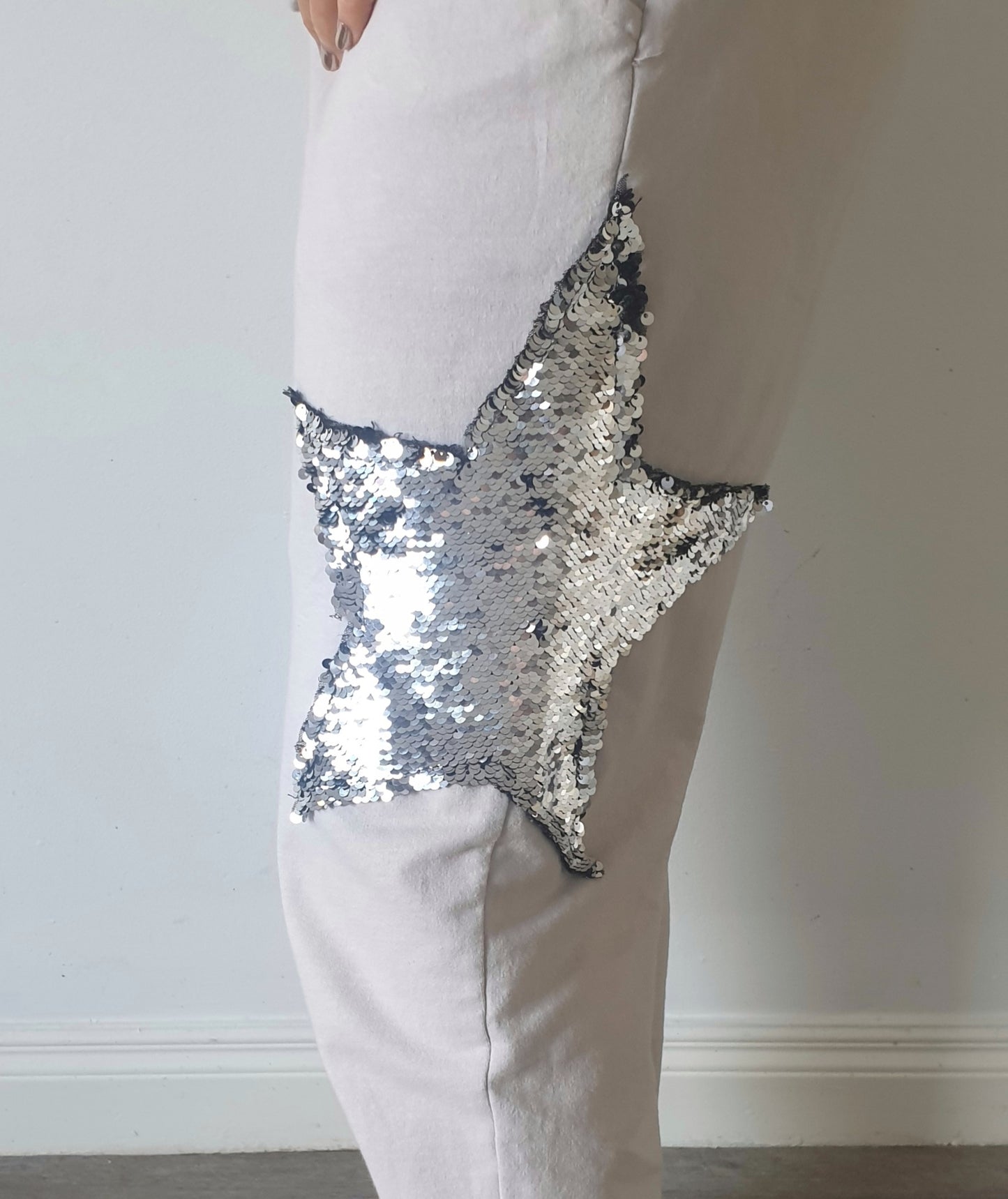 BEIGE STAR SEQUIN JOGGERS - The Girl House