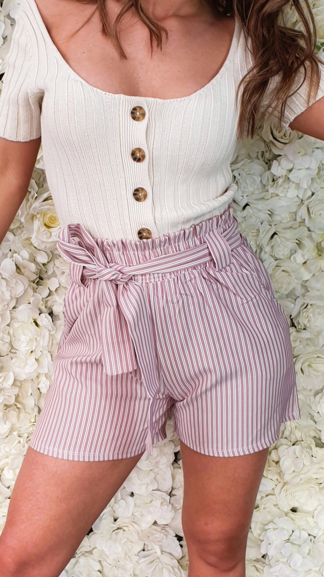 CANDY PINK PAPERBAG STRIPED SHORTS - The Girl House