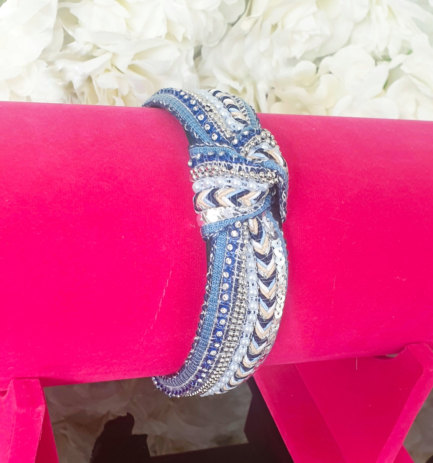 Blue Sequin & Pearl Headband - The Girl House