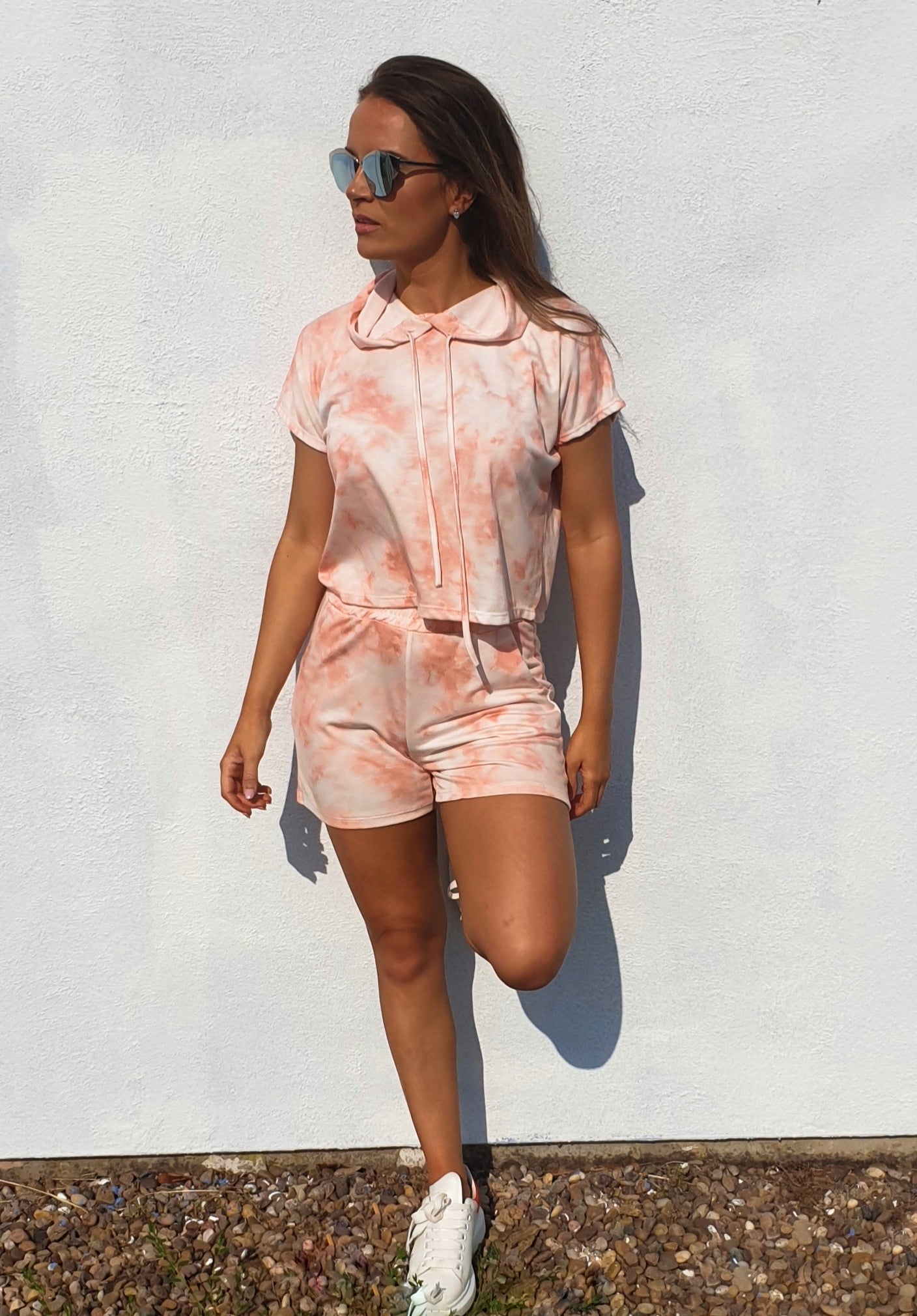 PEACH TIE DYE CO ORD WITH SHORTS - The Girl House