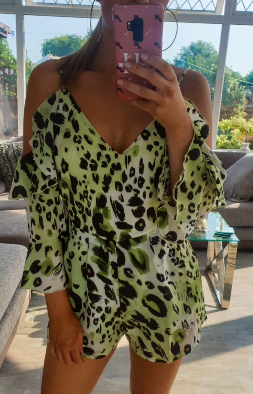 LIME FRILL PRINTED PLAYSUIT - The Girl House