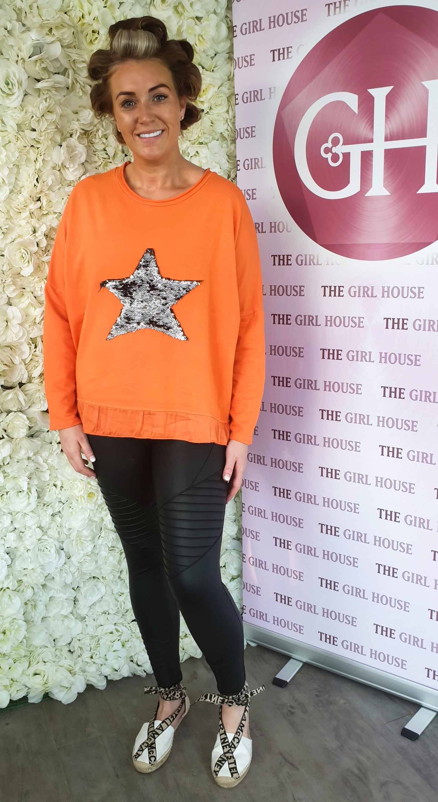 Made In Italy STAR SEQUIN ORANGE / BLUE TOP - The Girl House