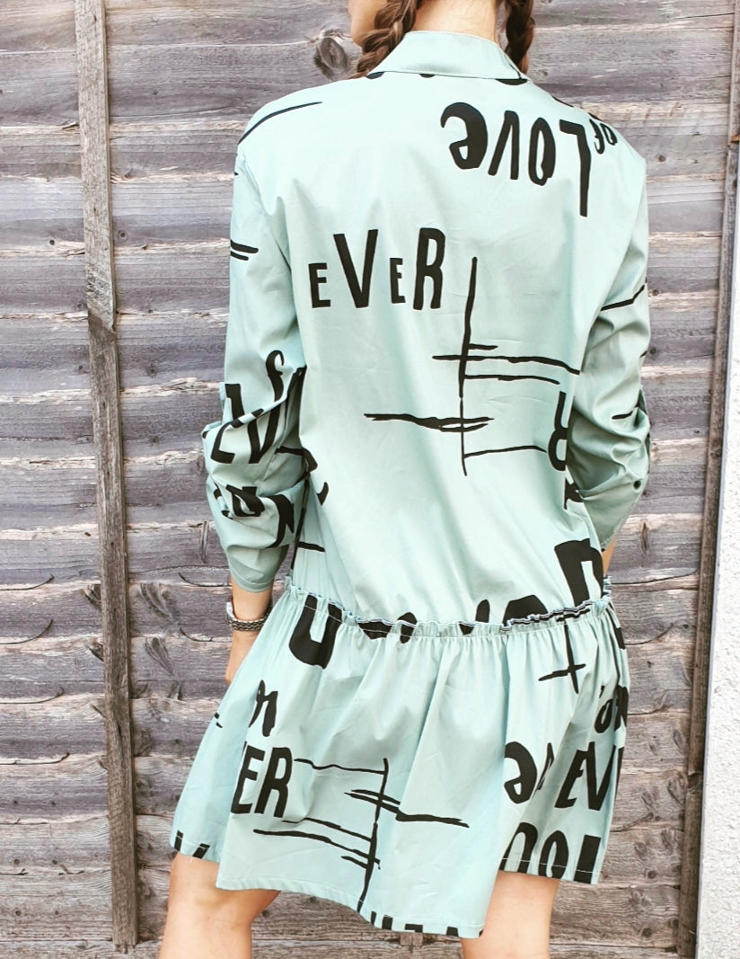 KHAKI GRAFFITI SMOCK DRESS - The Girl House