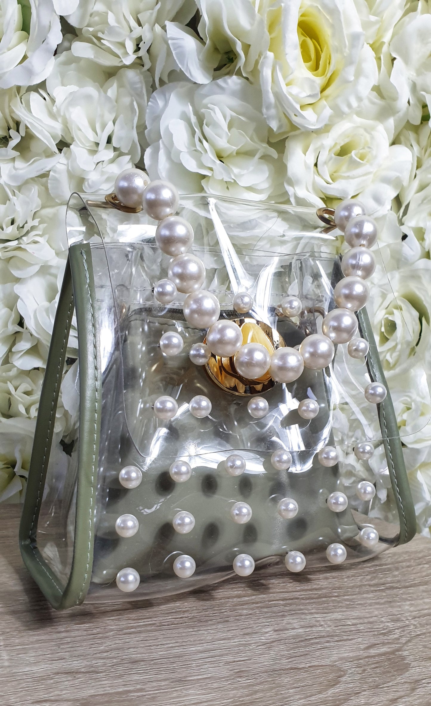 CLEAR KHAKI PEARL TOTE BAG - The Girl House