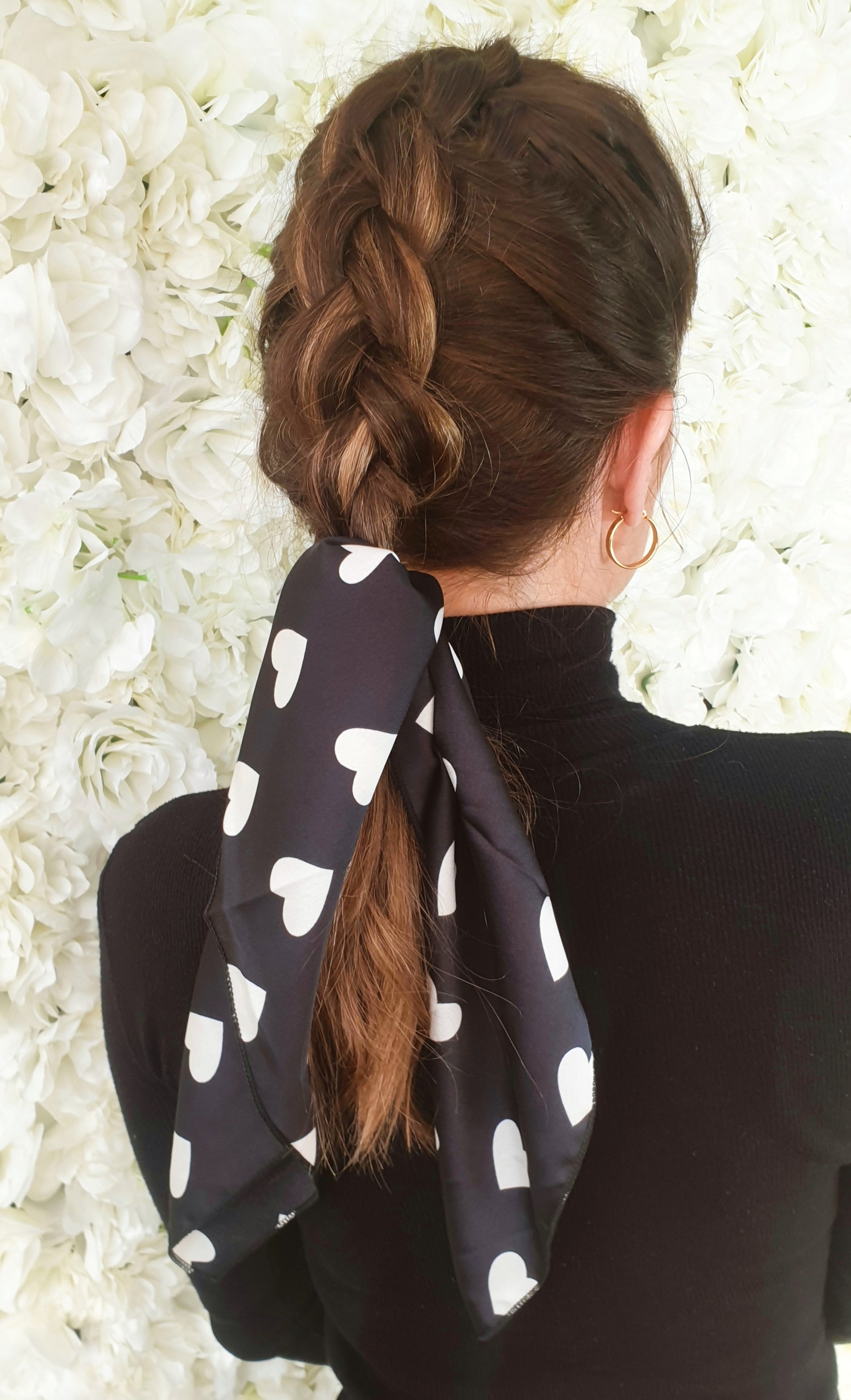 BLACK PRINTED HAIR SCARF - The Girl House