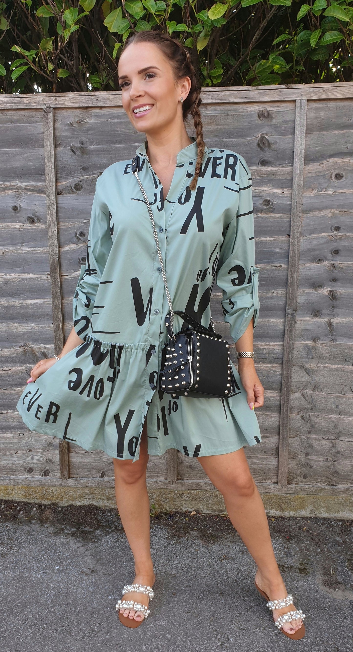 KHAKI GRAFFITI SMOCK DRESS - The Girl House