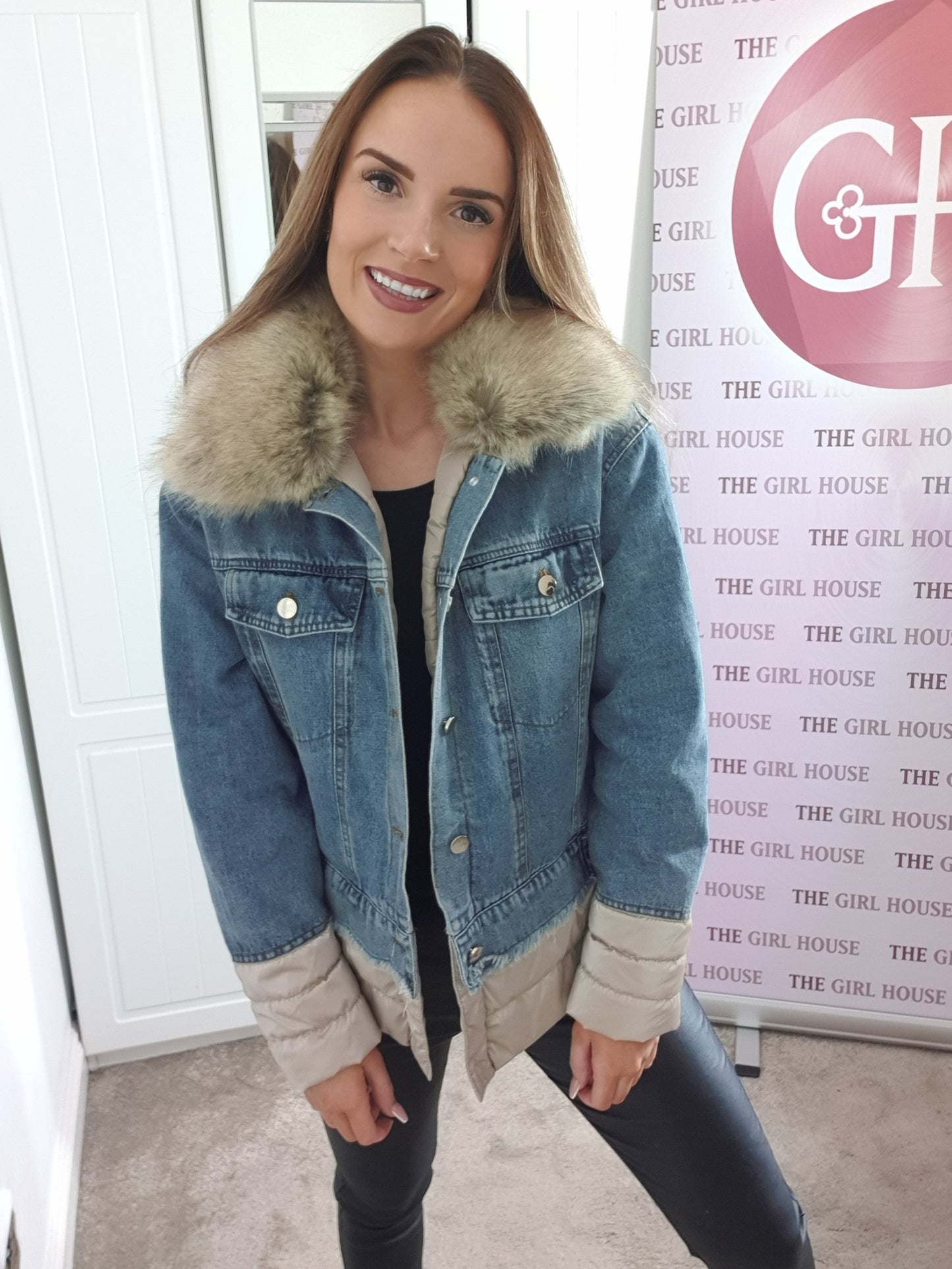 DENIM CREAM QUILTED FAUX FUR JACKET - The Girl House