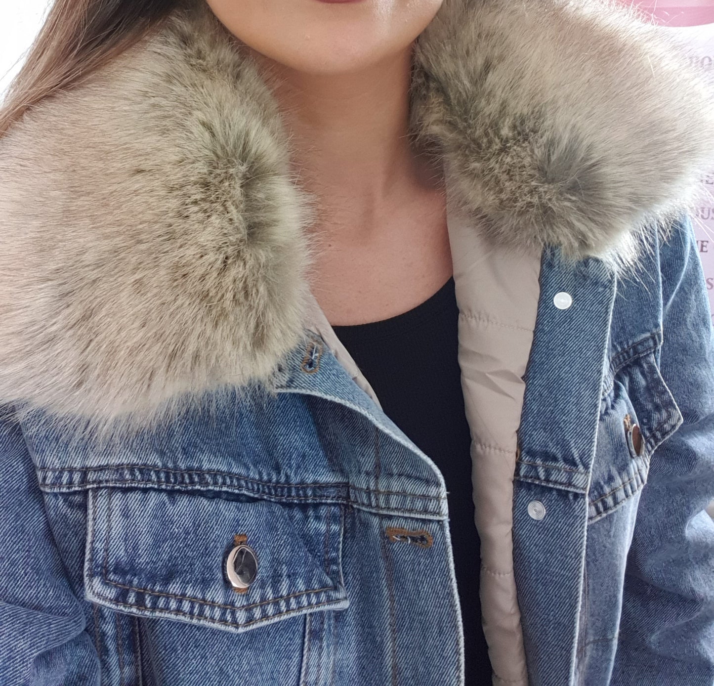 DENIM CREAM QUILTED FAUX FUR JACKET - The Girl House