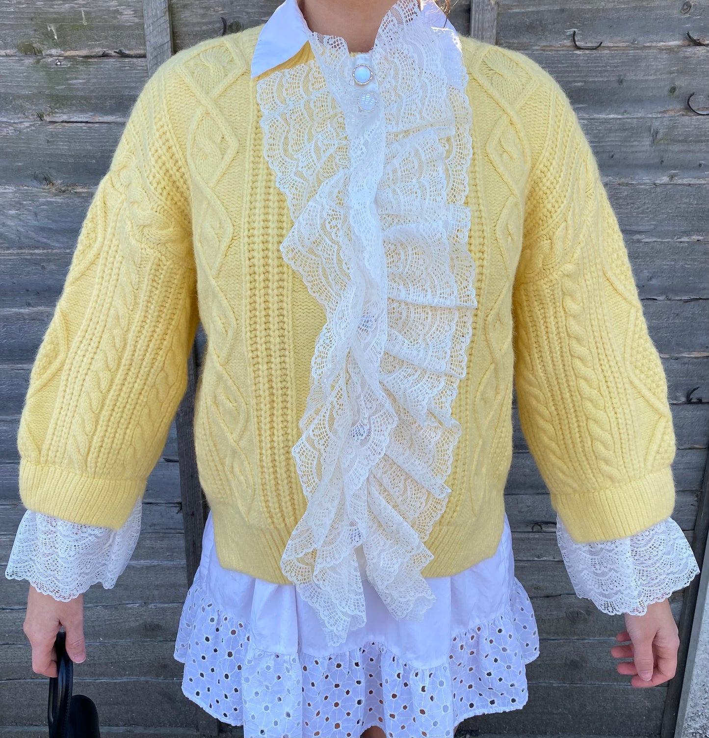 LEMON THICK KNIT JUMPER WITH NET FRILL DETAIL - The Girl House