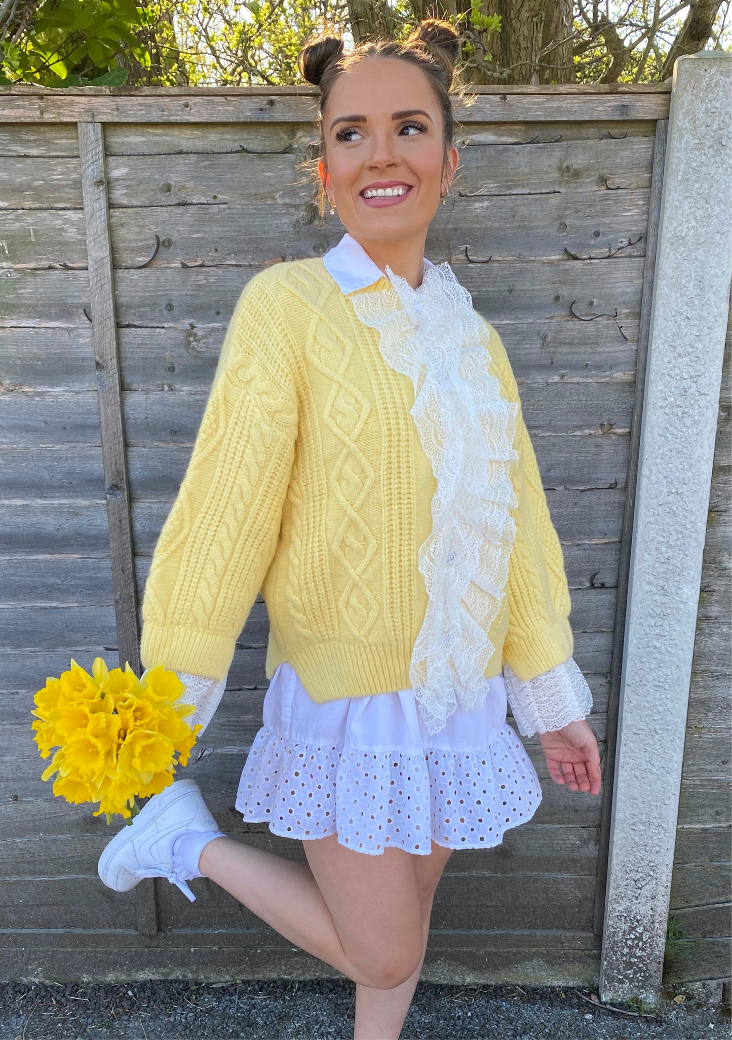 LEMON THICK KNIT JUMPER WITH NET FRILL DETAIL - The Girl House